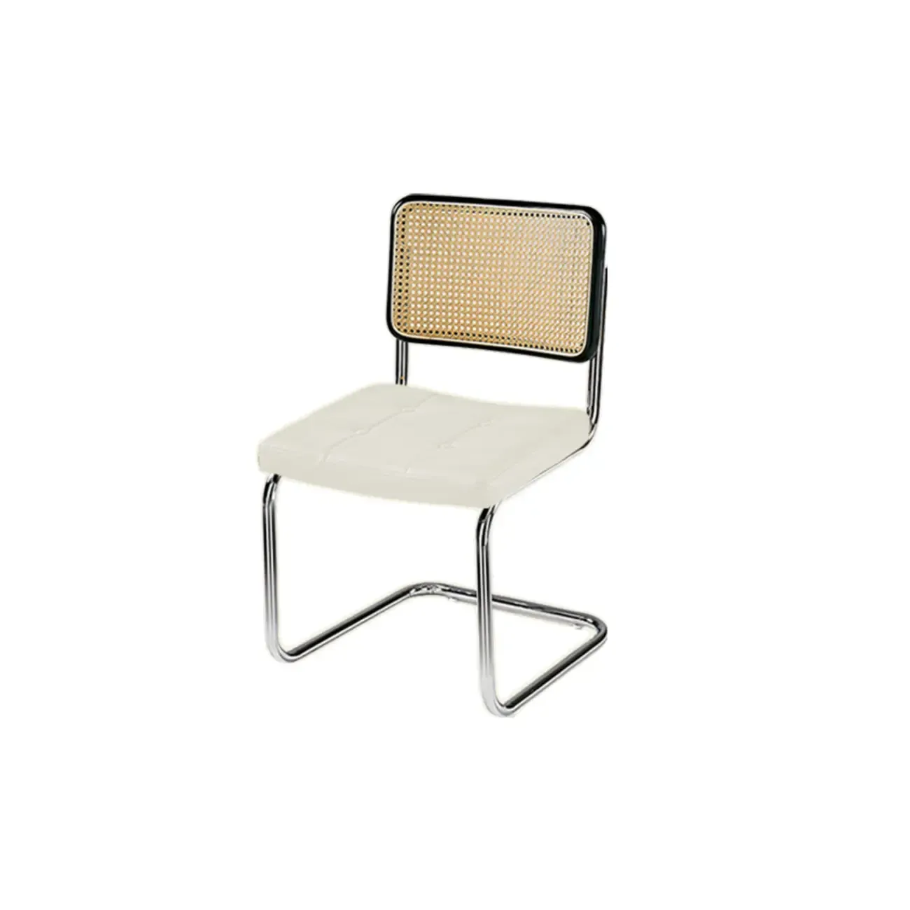 Modern Brown Cantilever Faux Leather Dining Chair Woven Back