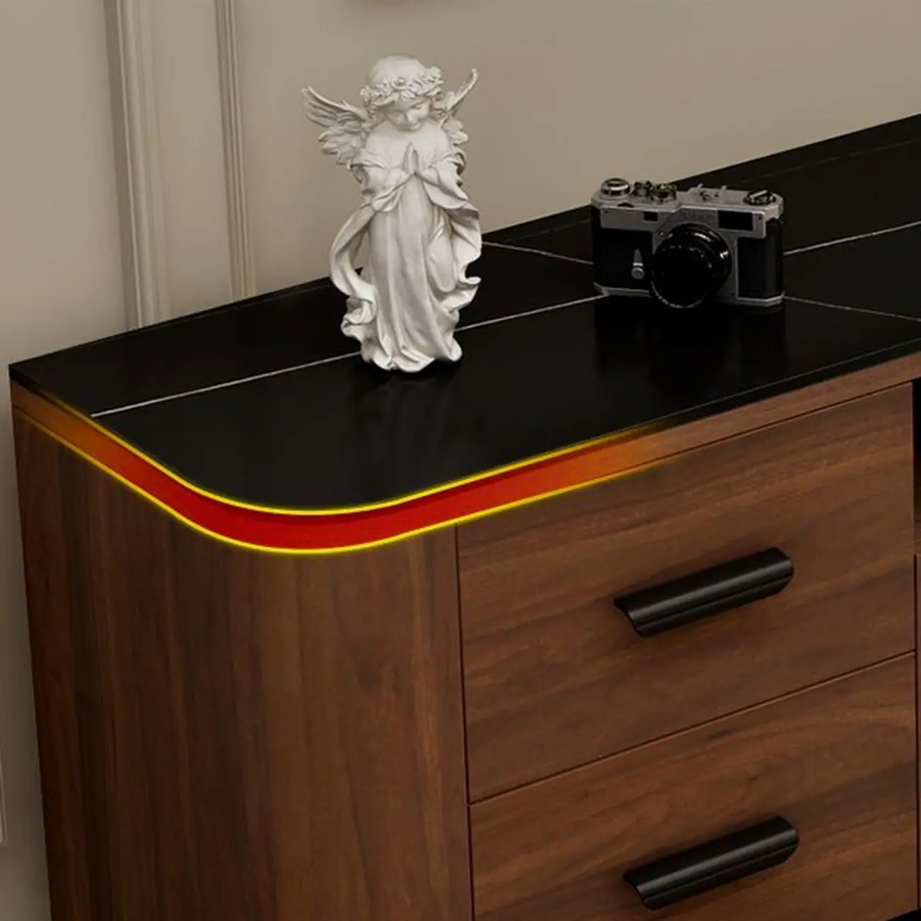 Brown Wood Media Shelf Cabinet TV Stand with Metal Legs