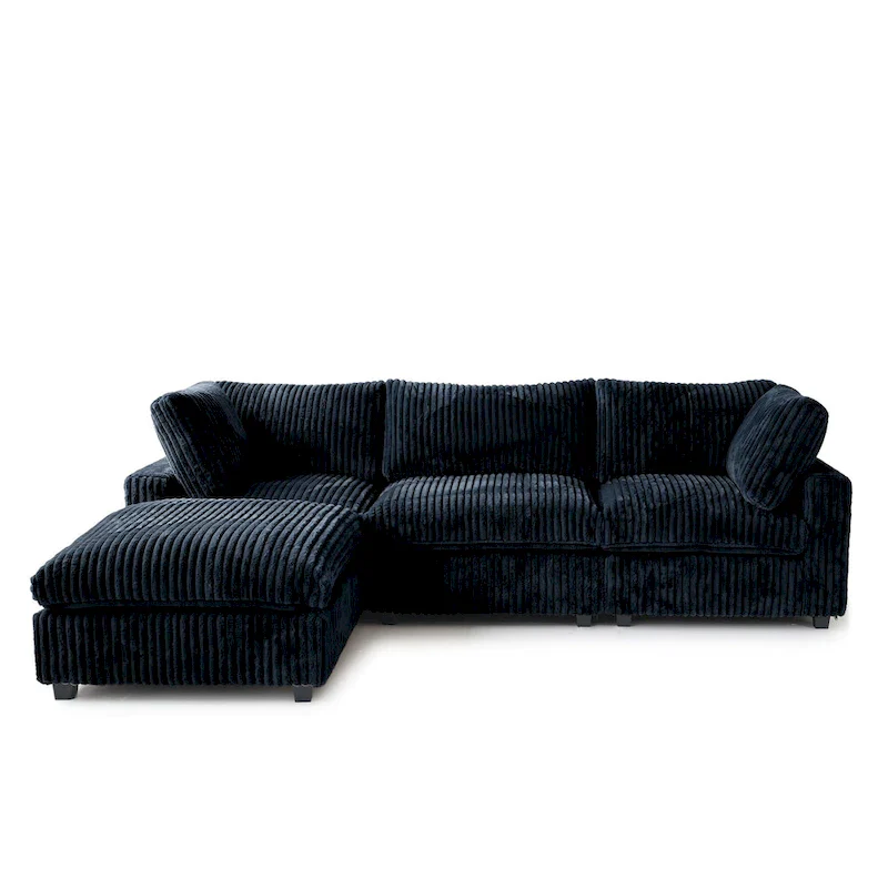 L-shaped Polyester Fabric Couch Modern Sectional Sofa with Ottoman