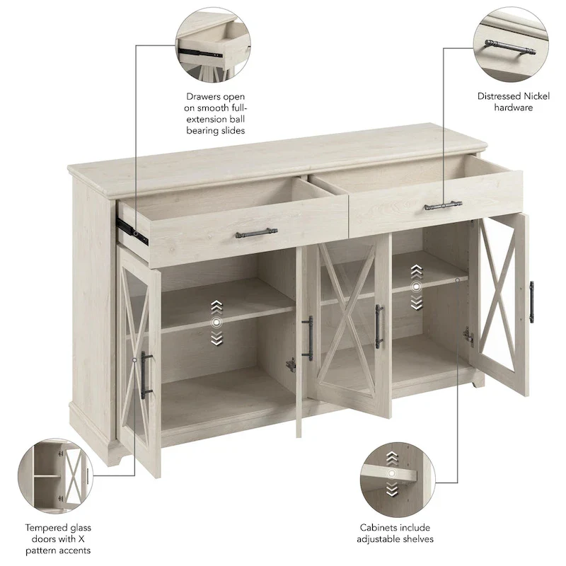 Lennox 60W Sideboard Buffet Cabinet with Drawers by Bush Furniture