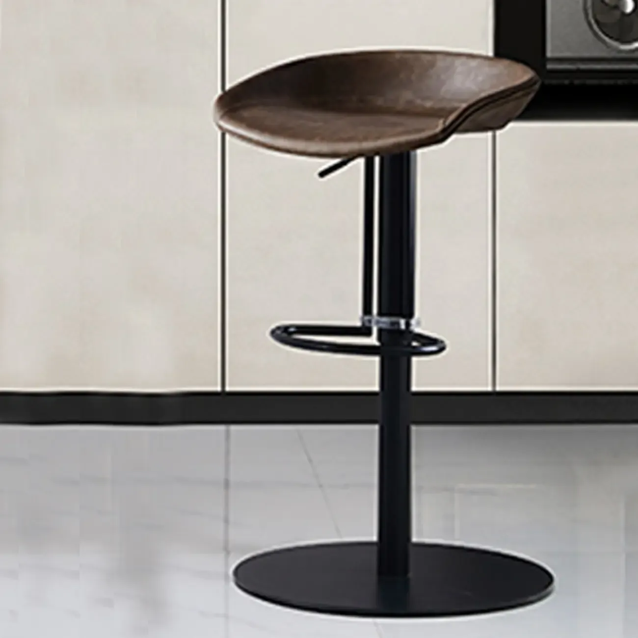 Adjustable Black Leather Saddle Swivel Bar Stools