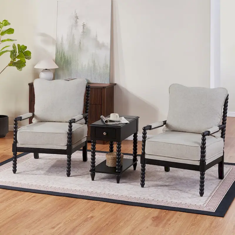 Traditional 23.6 Spindle Leg Wood End Table with USB