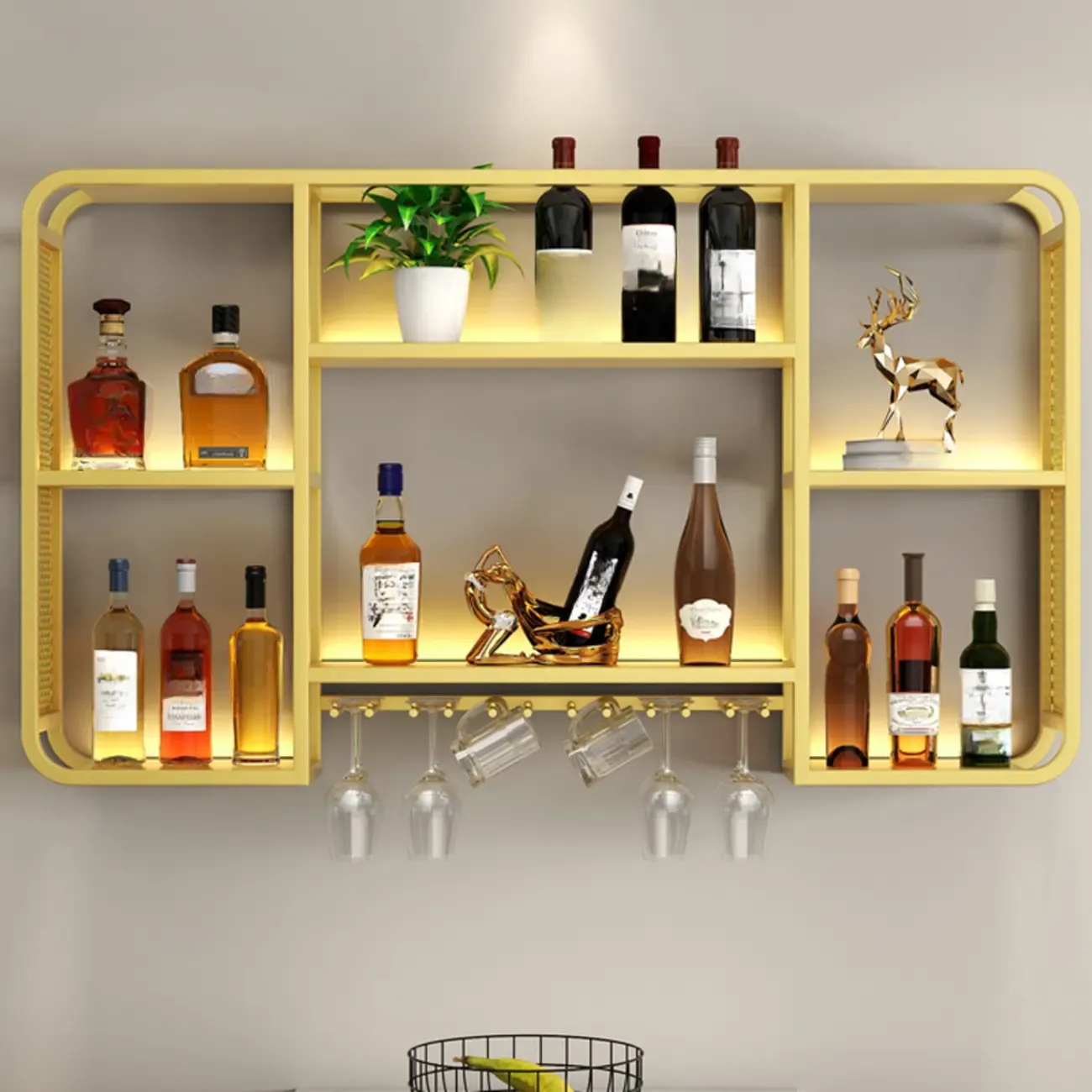 Alloy Wall Mount Open Wine Holder Bottle with Shelf