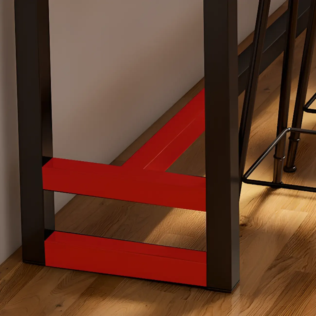 Simple Brown Black Wooden Trestle Bar Tables