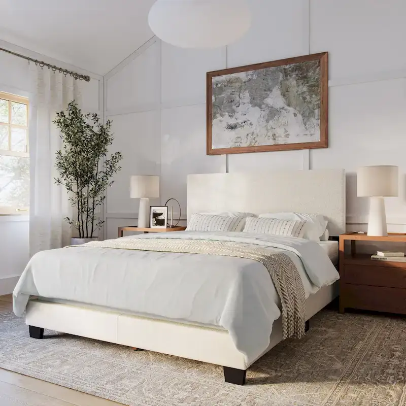 Nova Upholstered Modern Boucle Bed, Box Spring Required