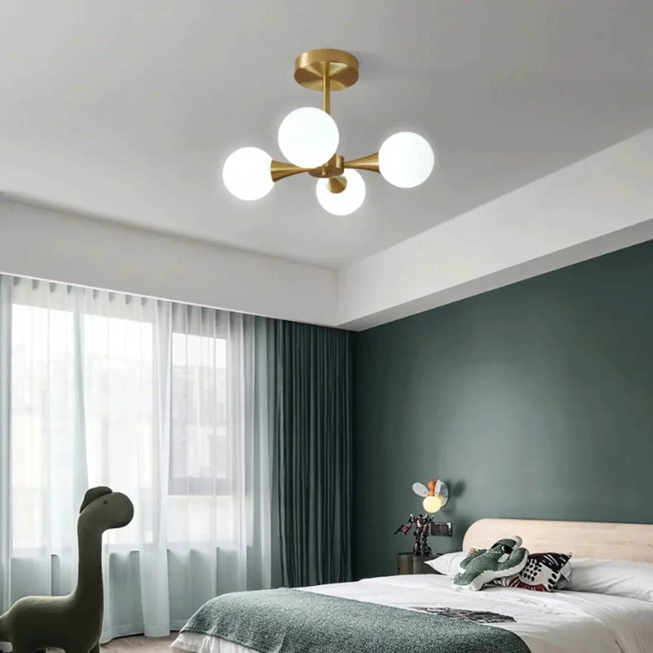 Modern Gold Glass Ball Semi Flush Mount Ceiling Light