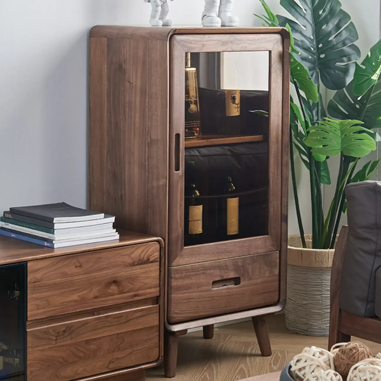 Freestanding Wood Brown Curio Cabinet with Glass Door