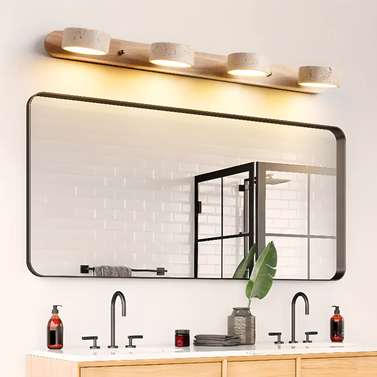 3-Light Bathroom Circle LED Stone Cylinder Vanity Light