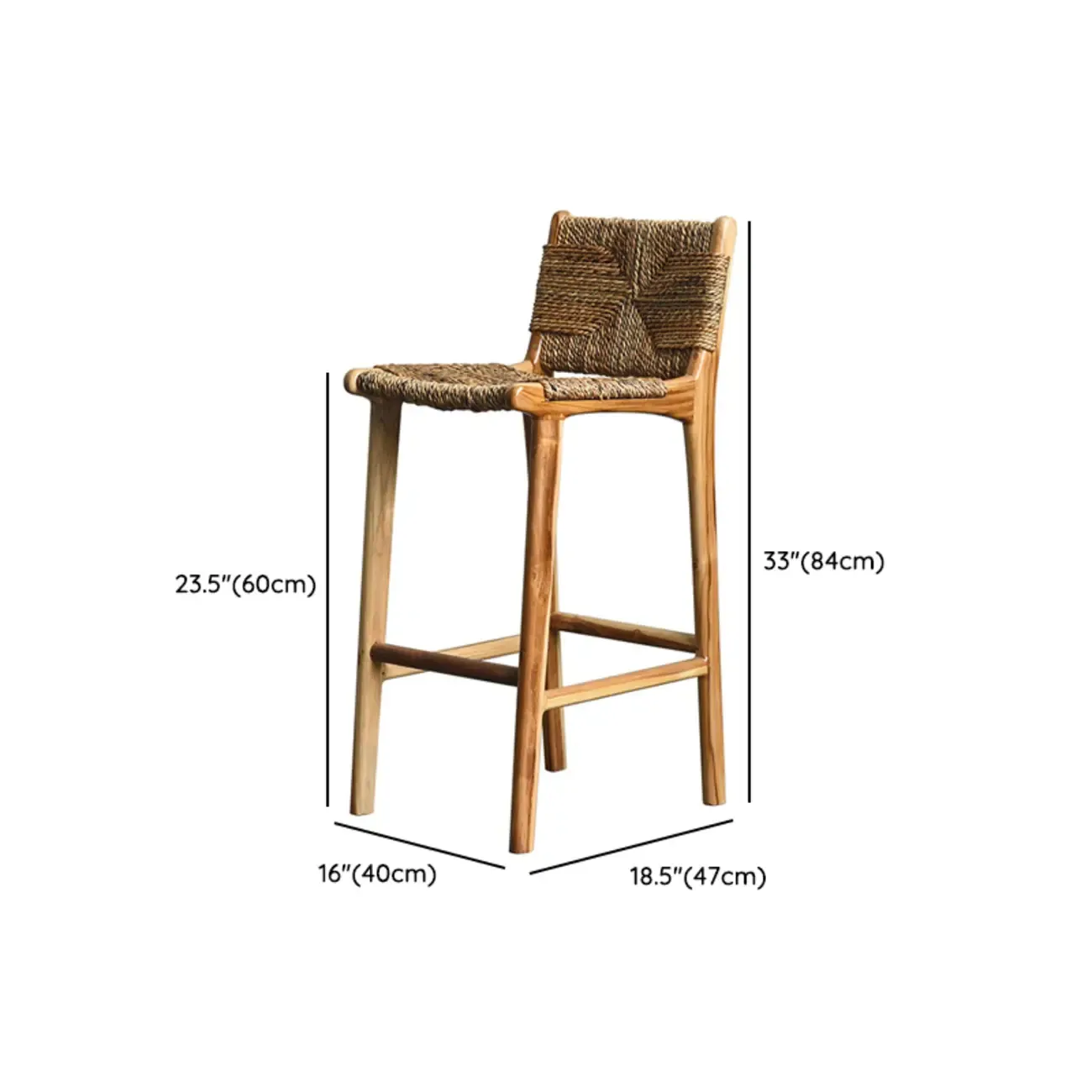 Rustic Wood Wicker Seat Counter Bar Stools with Back