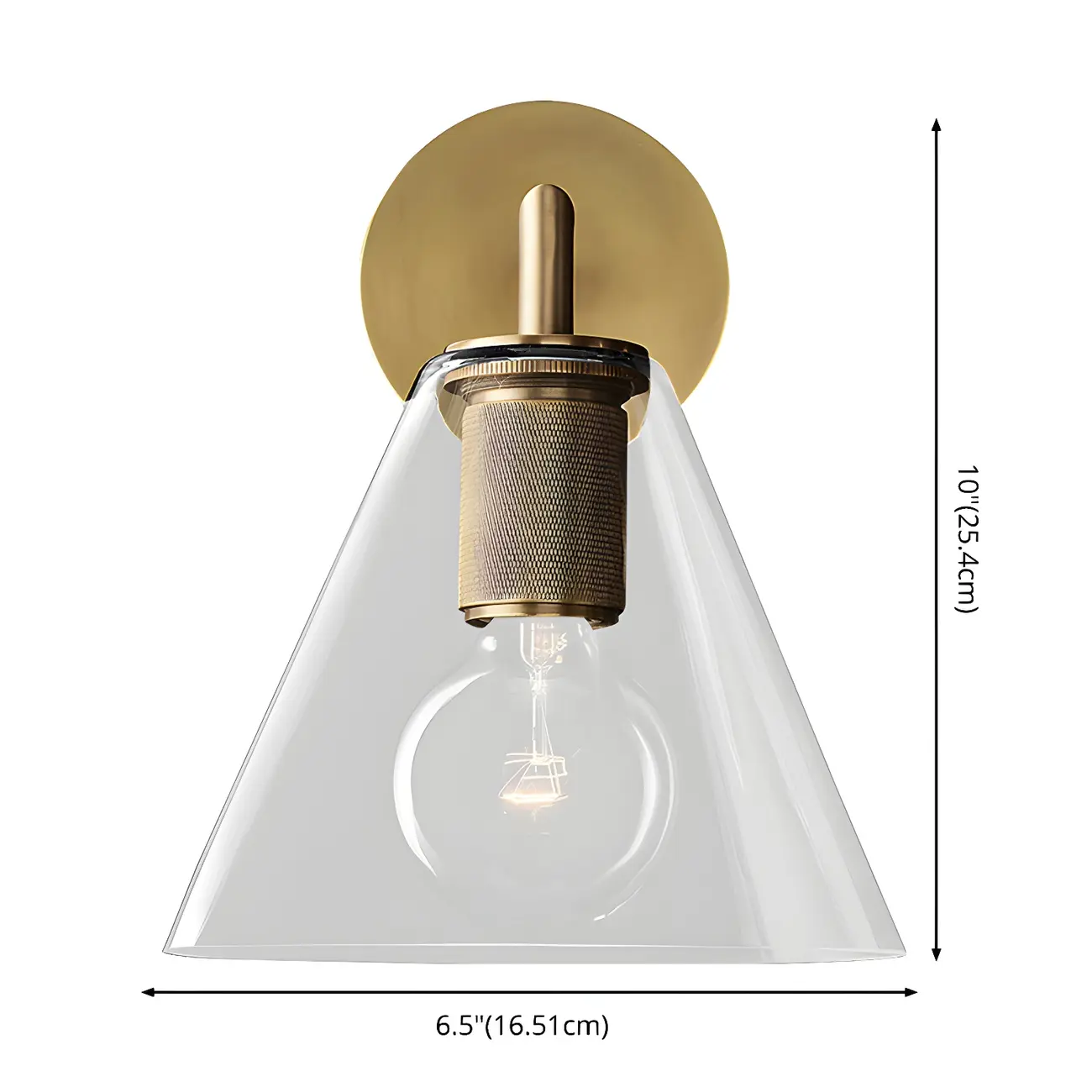 Industrial Cone Glass Wall Sconce with Brass/Black Finish