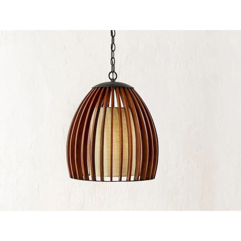 Currey & Company Carling Wood Pendant - 19 h x 17 dia
