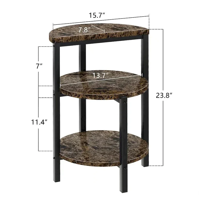 Modern 3 Tier End Table with Marble Tabletop
