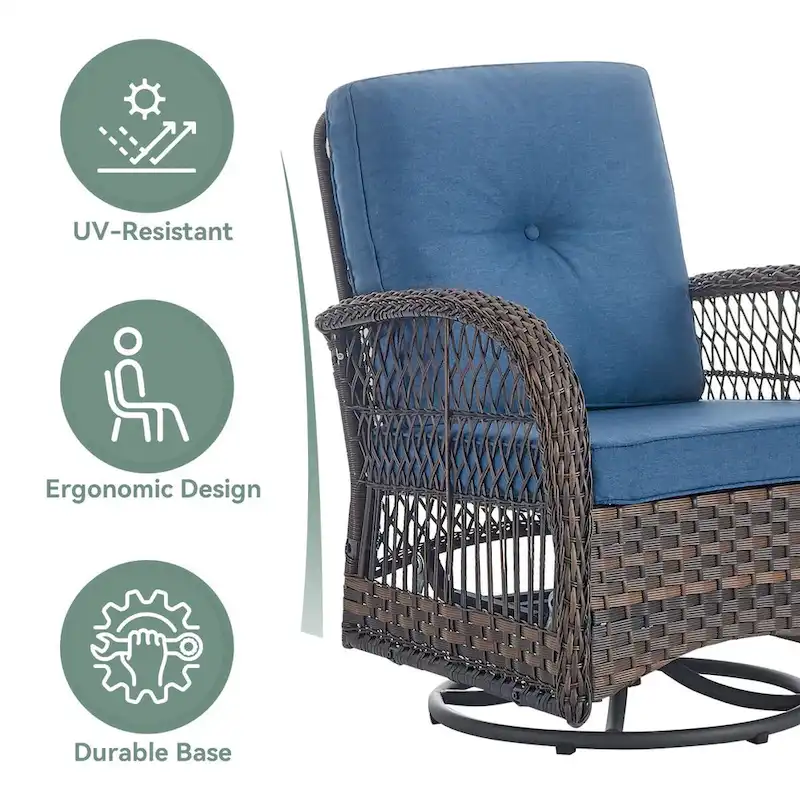3 Pieces Patio Swivel Chair Gliders Rocker Chair - Brown