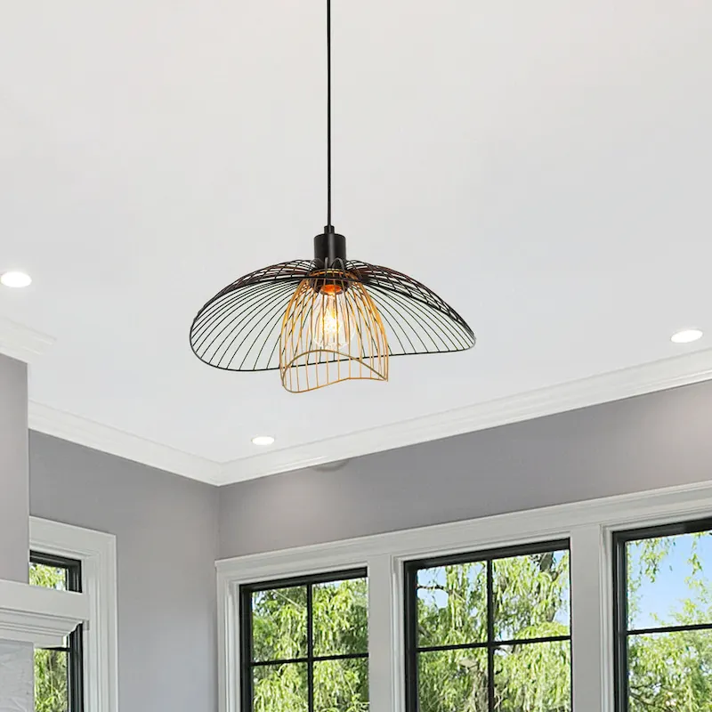 Elizabeth River of Goods Black and Gold Metal Double Shade 13.875-Inch Pendant Light - 14.375  x 13.875  x 9.75/57.75