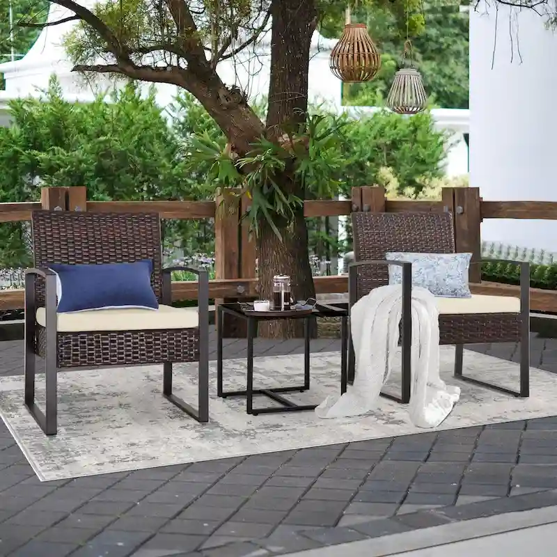 3-Piece Wicker Bistro Set, Outdoor Patio chairs with Coffee Table