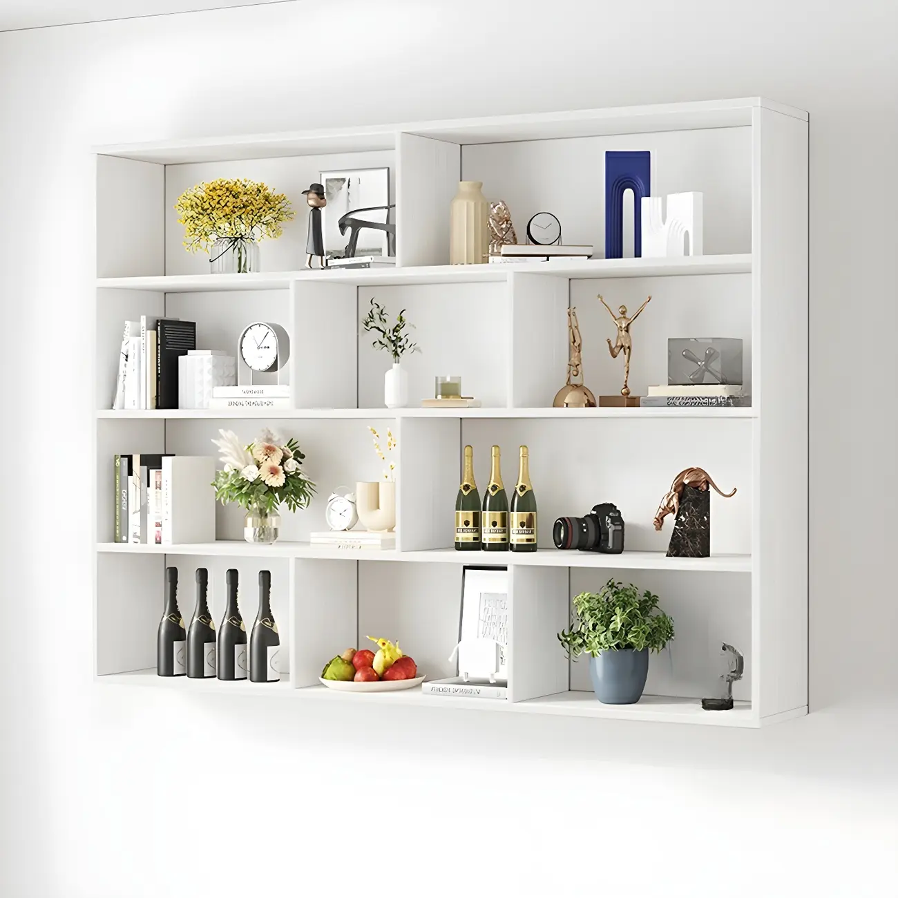 White Wall-Mounted Cube Wood Display Bookcase