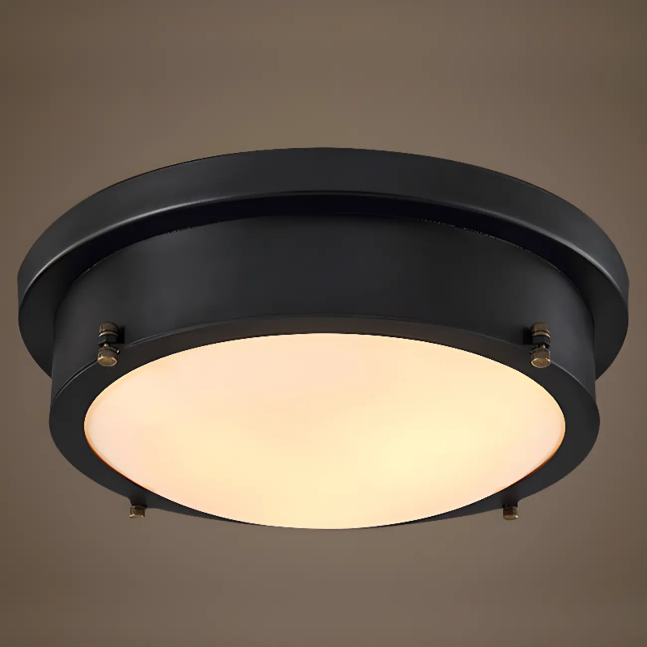 Industrial Black Round Metal LED Flush Ceiling Light