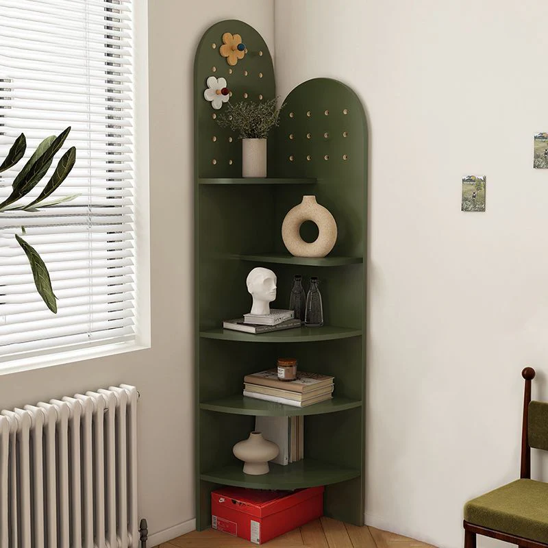 Avocado Green Wood Corner Storage Art Display Cabinet