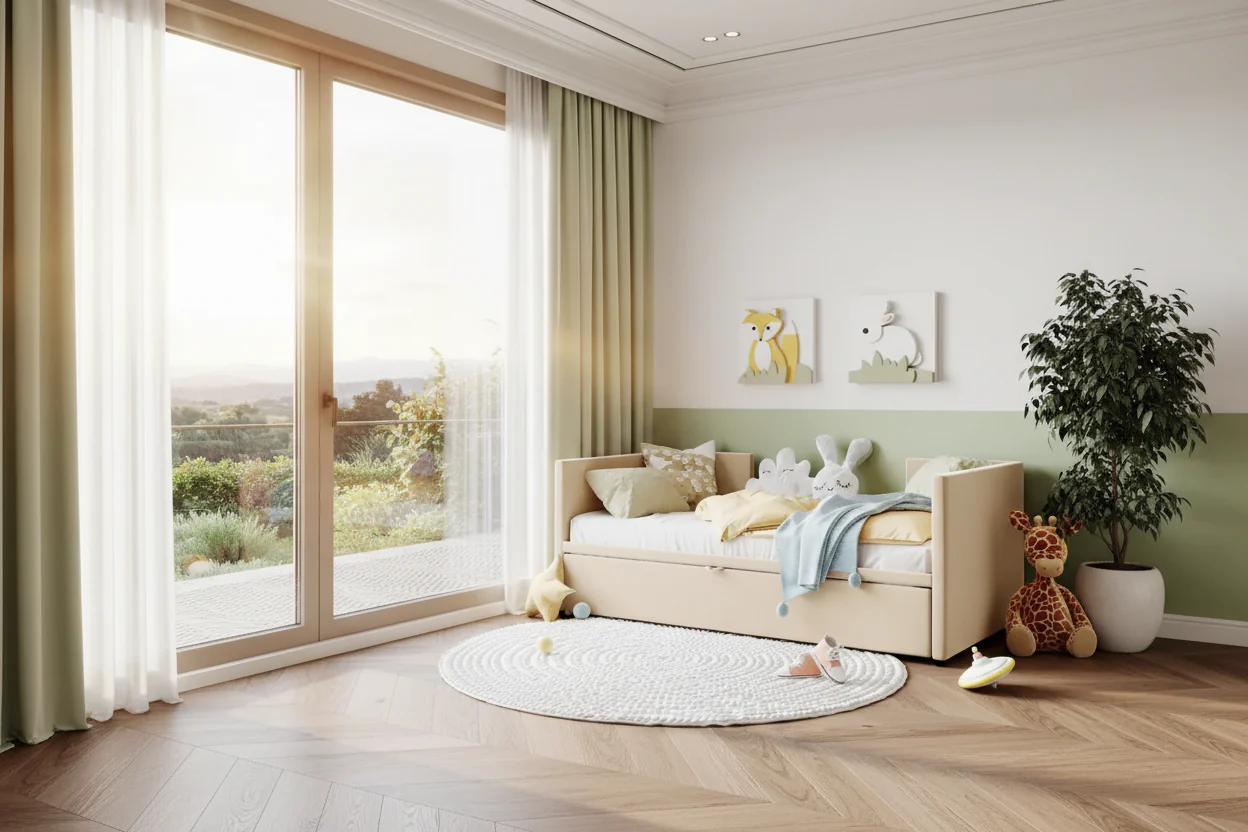 Twin Size Upholstered daybed with Pop Up Trundle, Beige