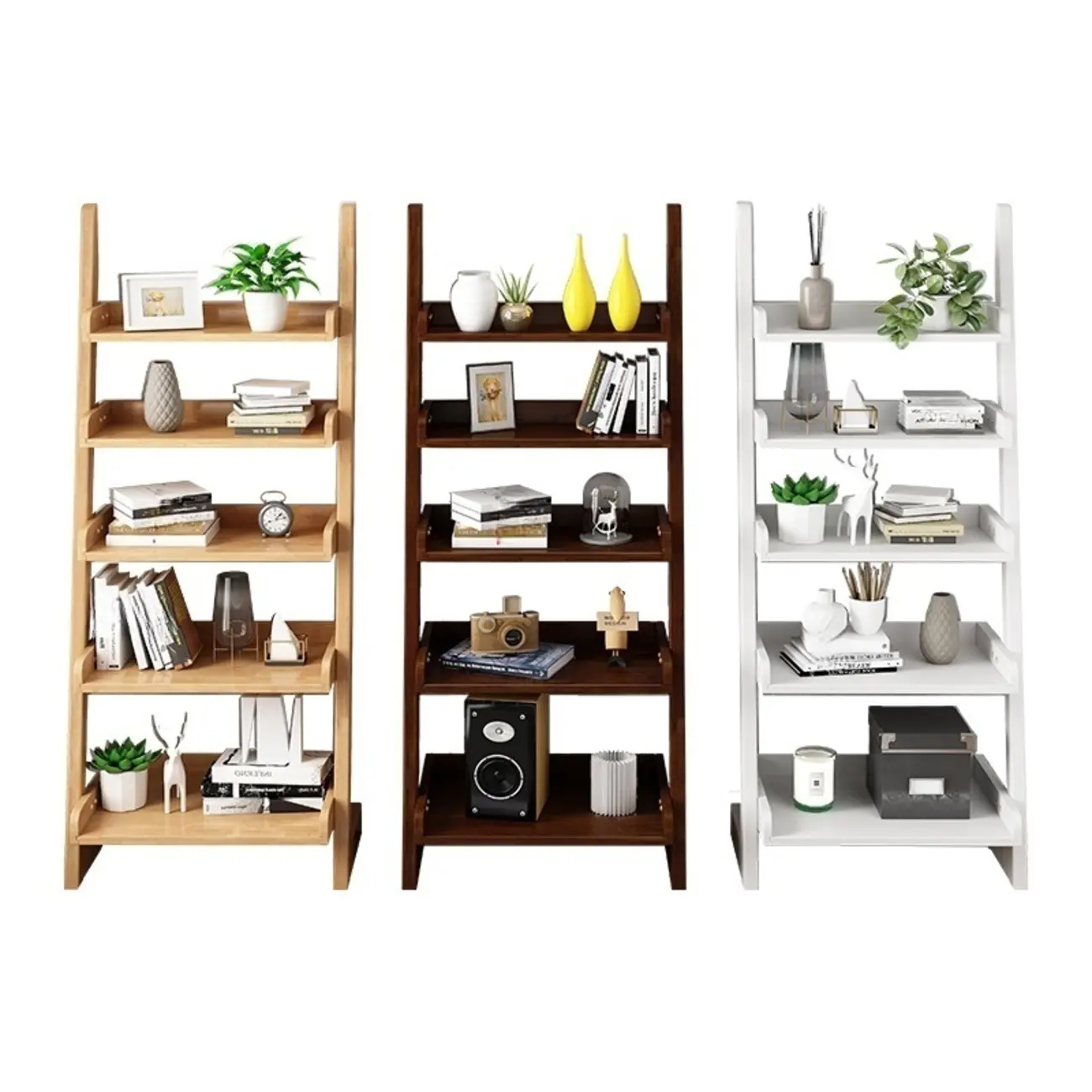 Narrow Modern Solid Wood 5-Tier Open Ladder Bookcase