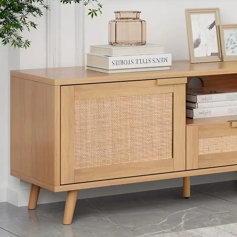 Modern Farmhouse Media Console with Solid Wood Legs