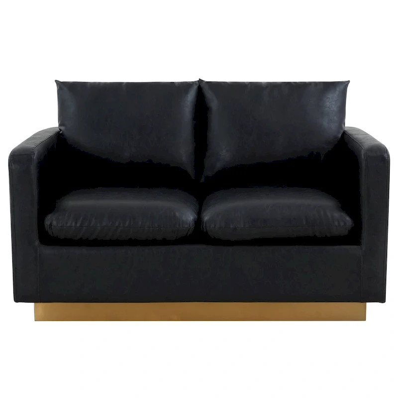 LeisureMod Nervo Modern Leather Loveseat With Gold Base & Cushions - 55.9
