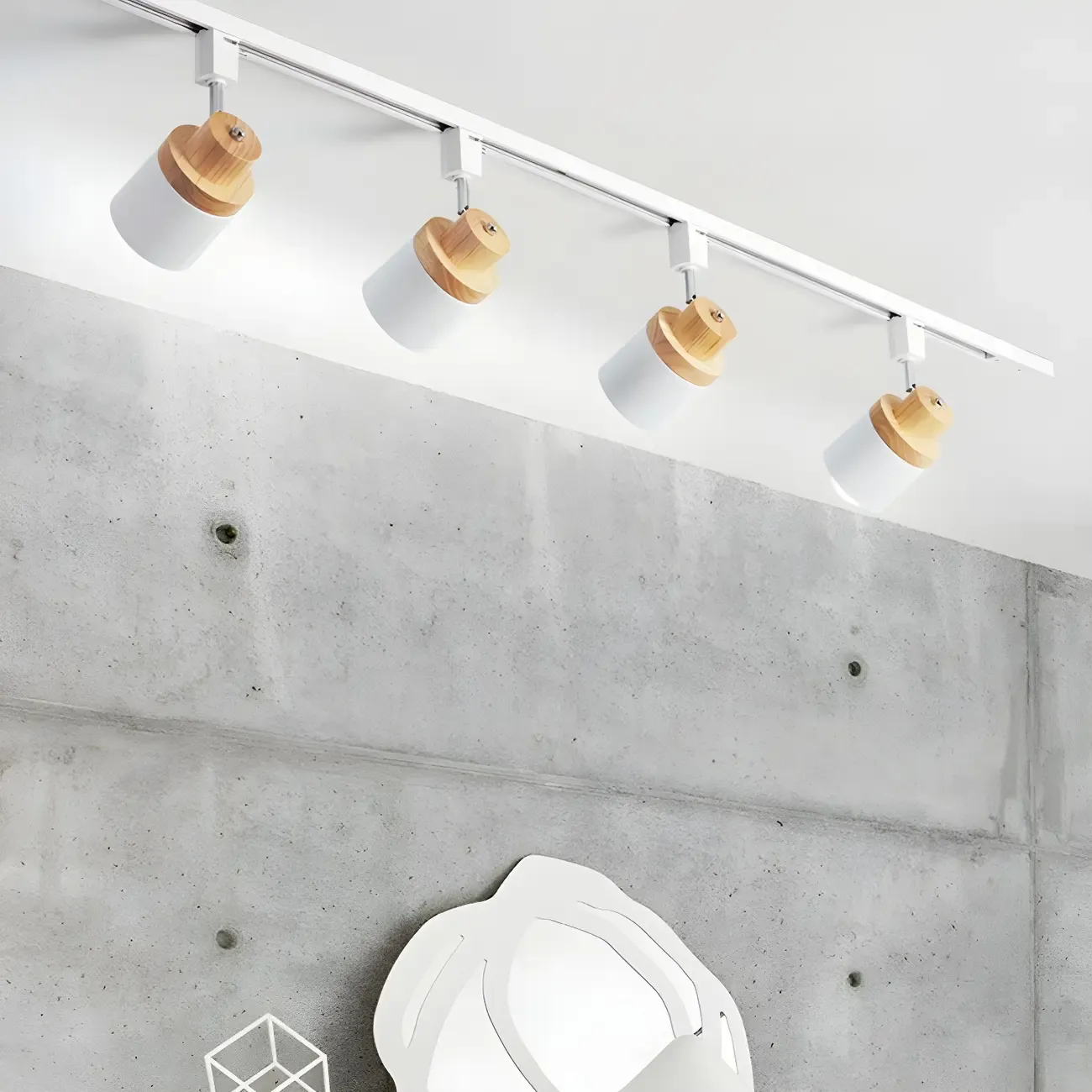 4-Light Modern Metal Wooden Base Slidable Track Light