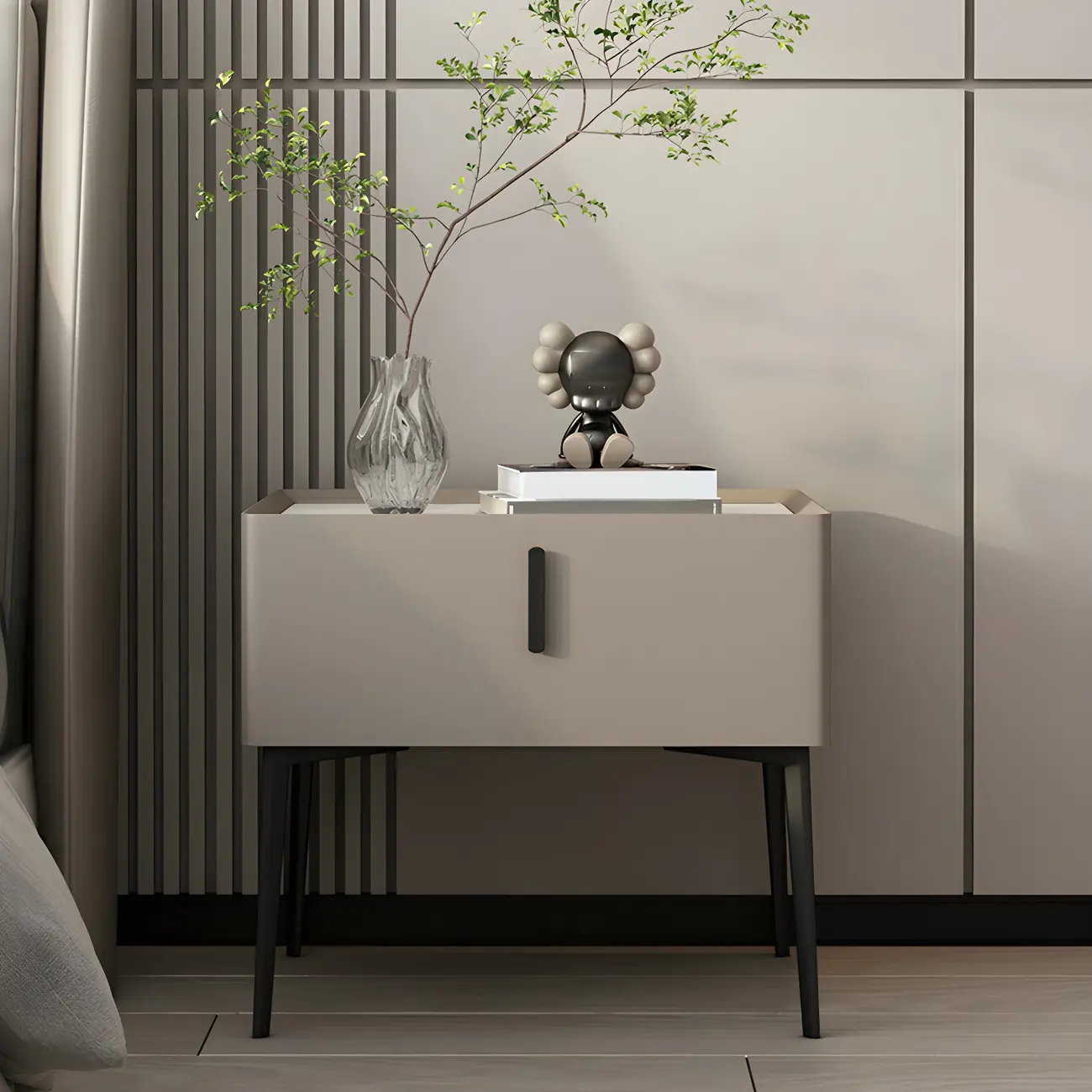 Trendy Narrow Cubic Wooden Nightstand with Legs