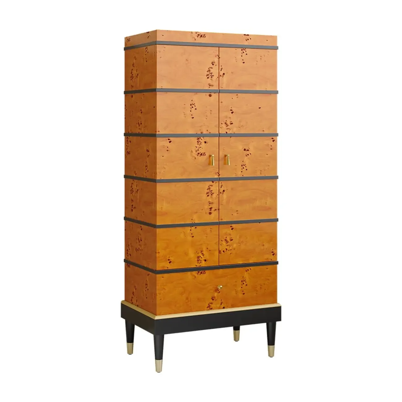 Rustic Burl wooden Drawer Wine Cabinet with Glass Rack