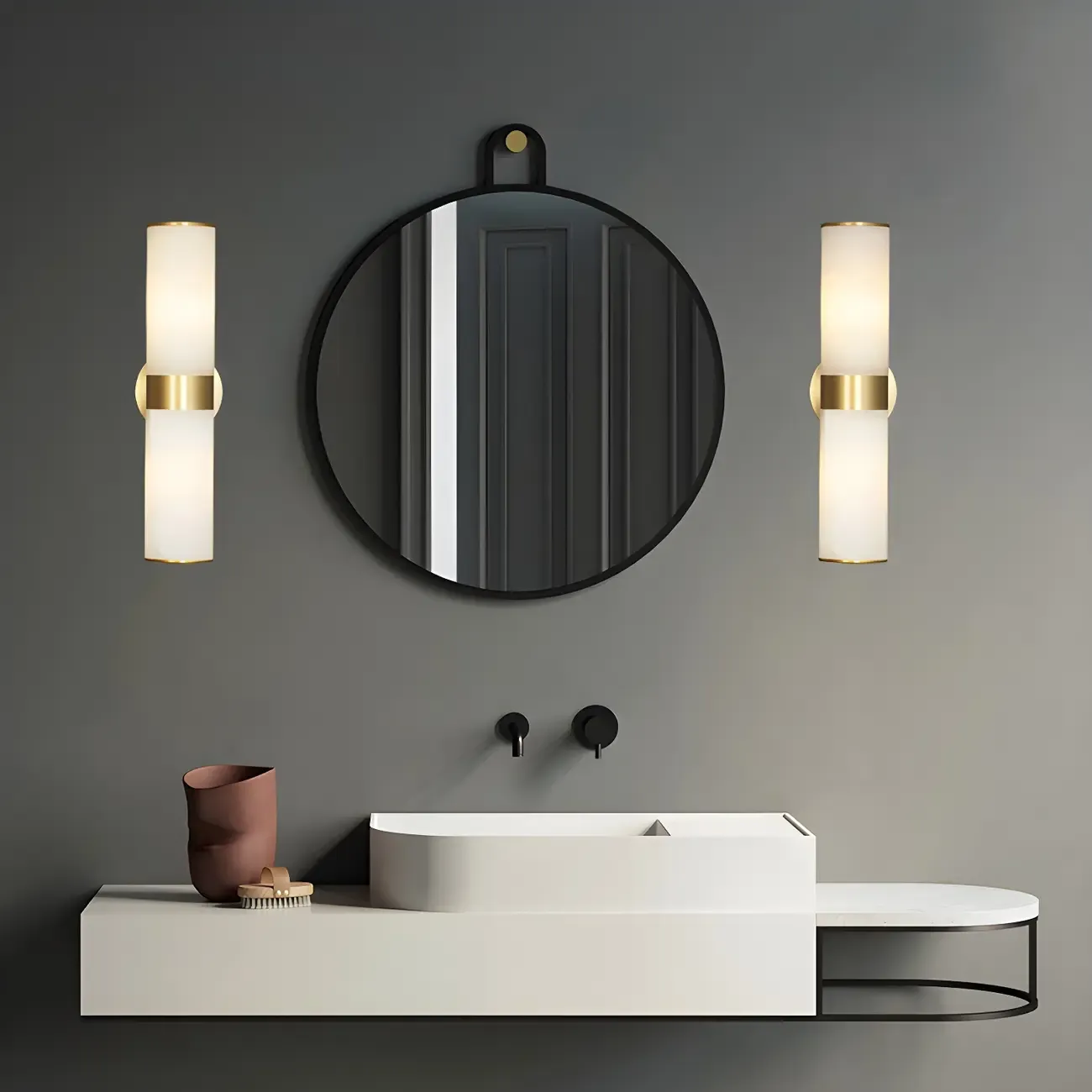 Modern Brass Cylinder Stone Vanity Light for Bathroom