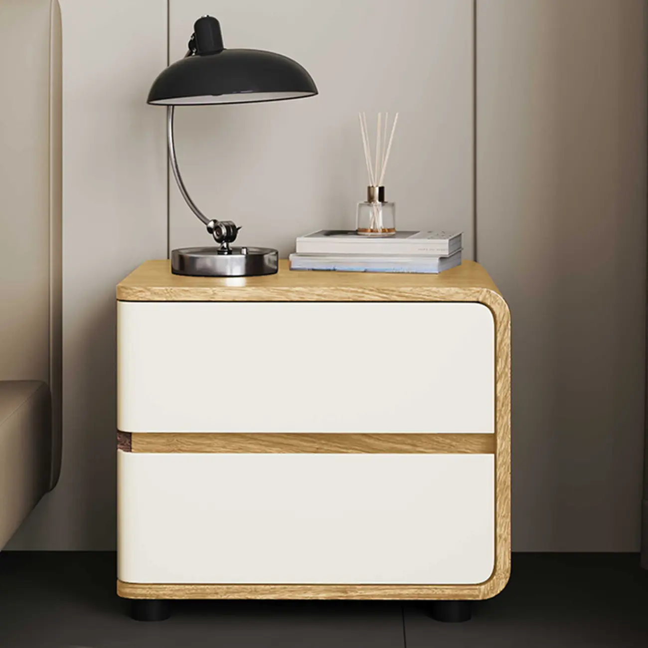 Modern Narrow Wooden Nightstand with 2 Drawers