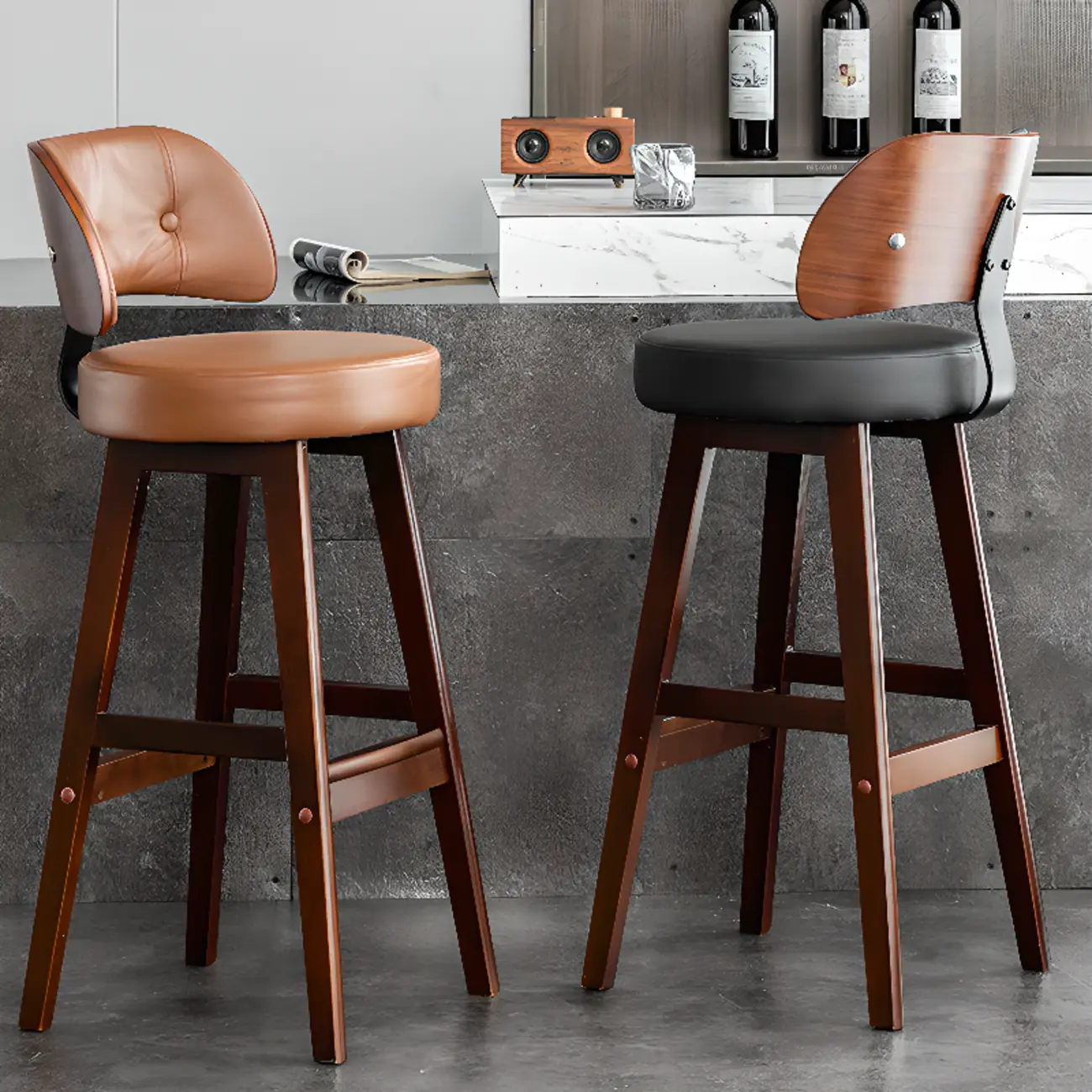 Modern Wood Upholstered Bar Stools with Back