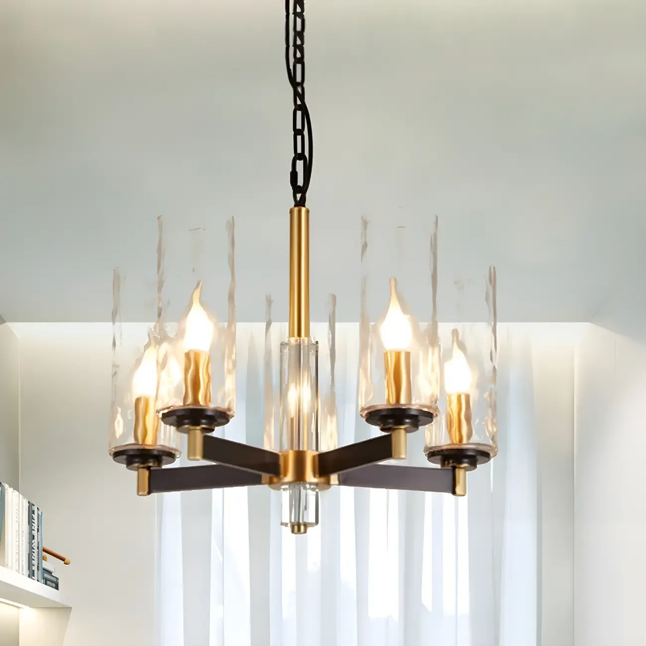 Modern Stylish Black-Gold Cylinder Glass Chandelier