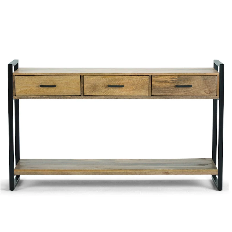 WYNDENHALL Lawson SOLID MANGO WOOD and Metal 54 inch Wide Modern Industrial Console Sofa Table in Natural - 55 W x 16 D x 32 H