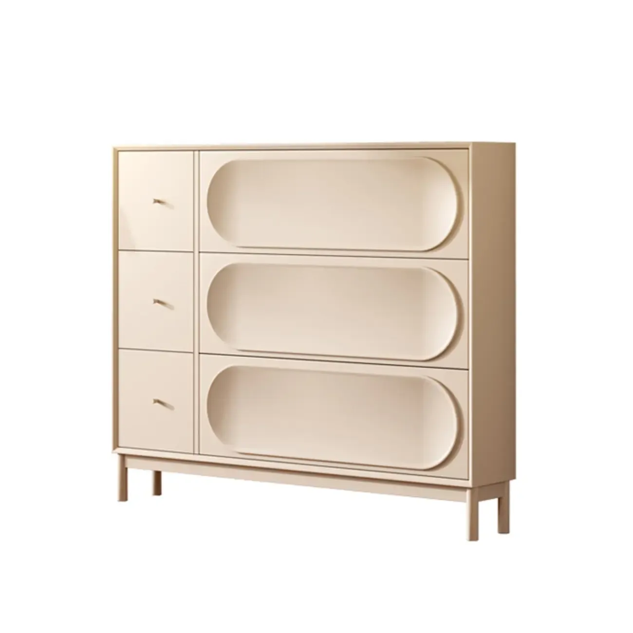 Cream Wooden Drop Front Shoe Cabinet with 3 Drawers