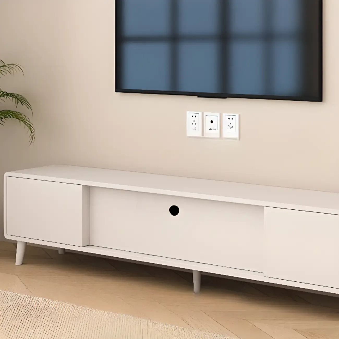 White Wooden Modern TV Stand with Drawers & Cabinets