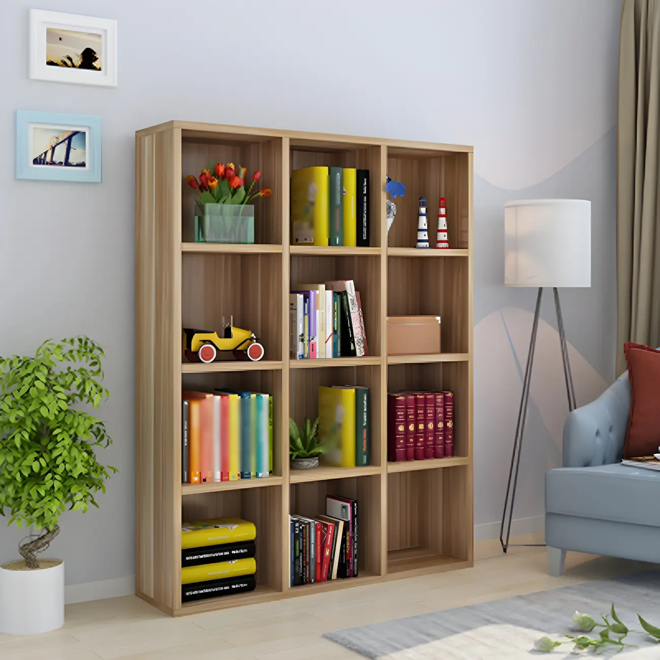 Scandinavian 3-Tier Black Cube Wood Bookcase