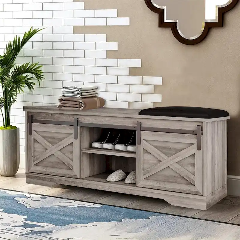 47 Farmhouse Entryway Shoe Bench with Thickened Cushion