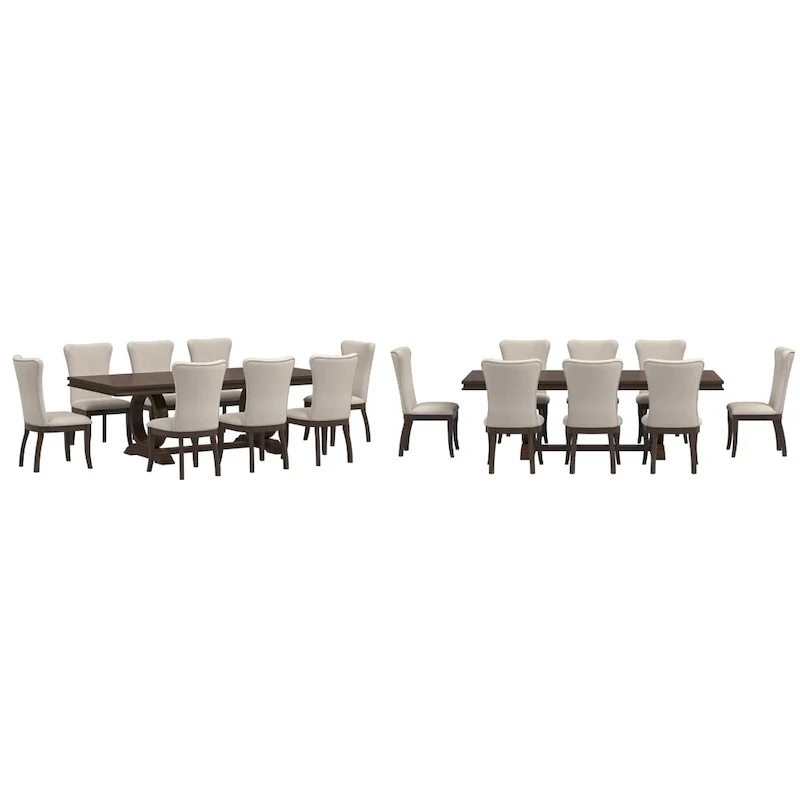 Tallinn Dark Cherry Wood and Beige Fabric Extendable Dining Set