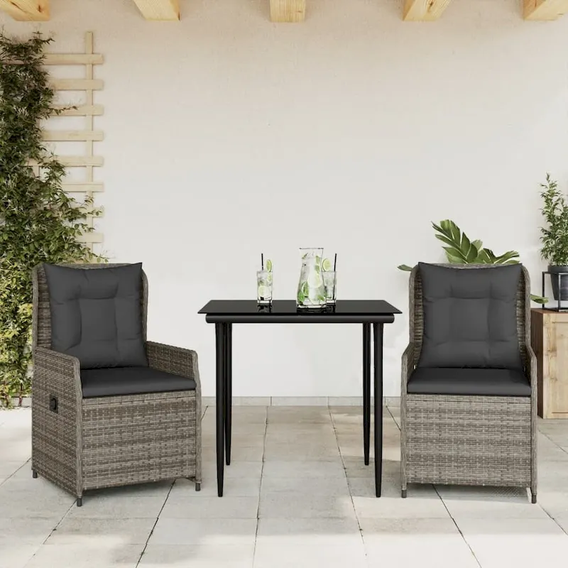 vidaXL Garden Dining Set Grey PE rattan Medium Removable Covers - 31.5 x 31.5 x 29.1/ 2
