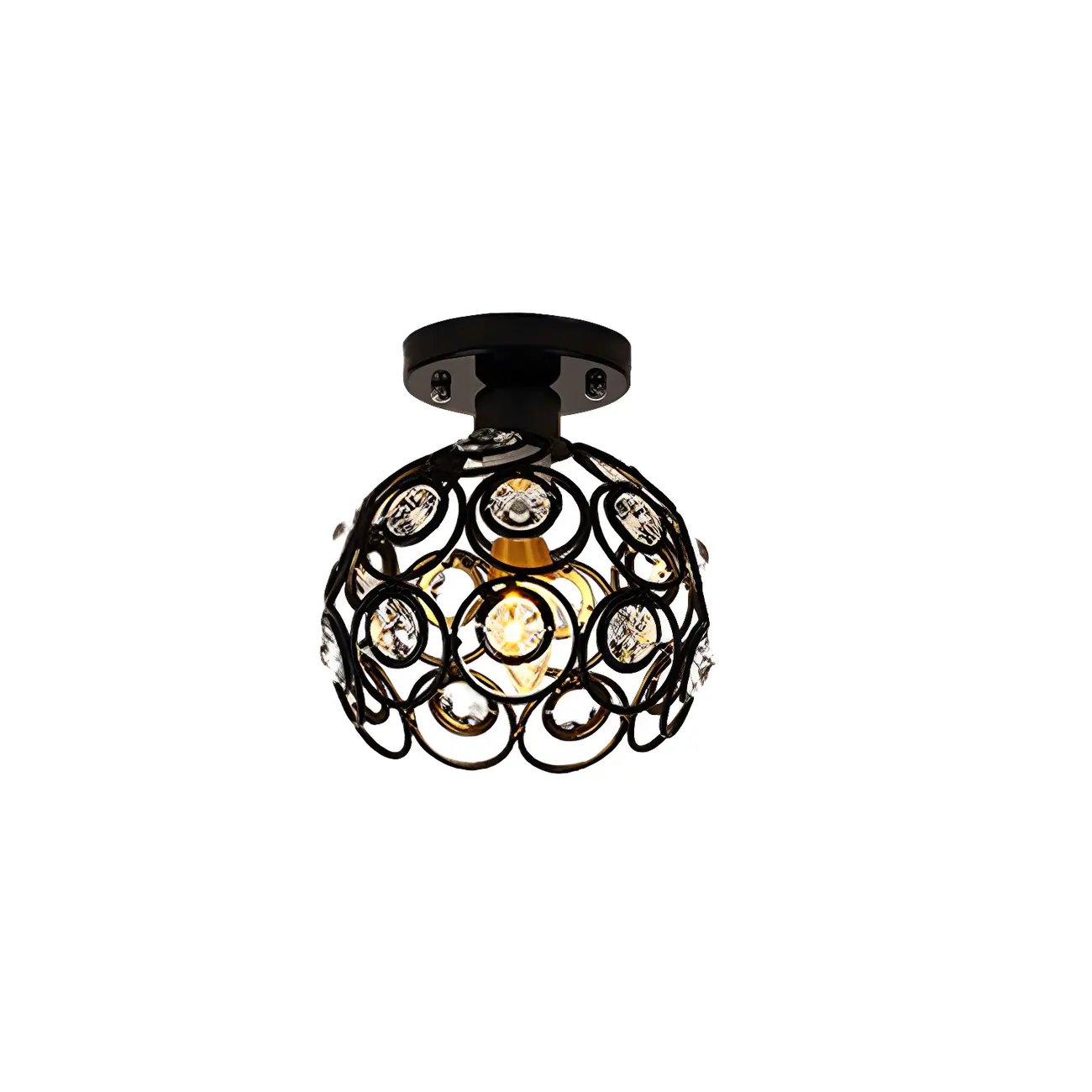 Industrial Hollow Dome Semi Flush Ceiling Light with Crystal