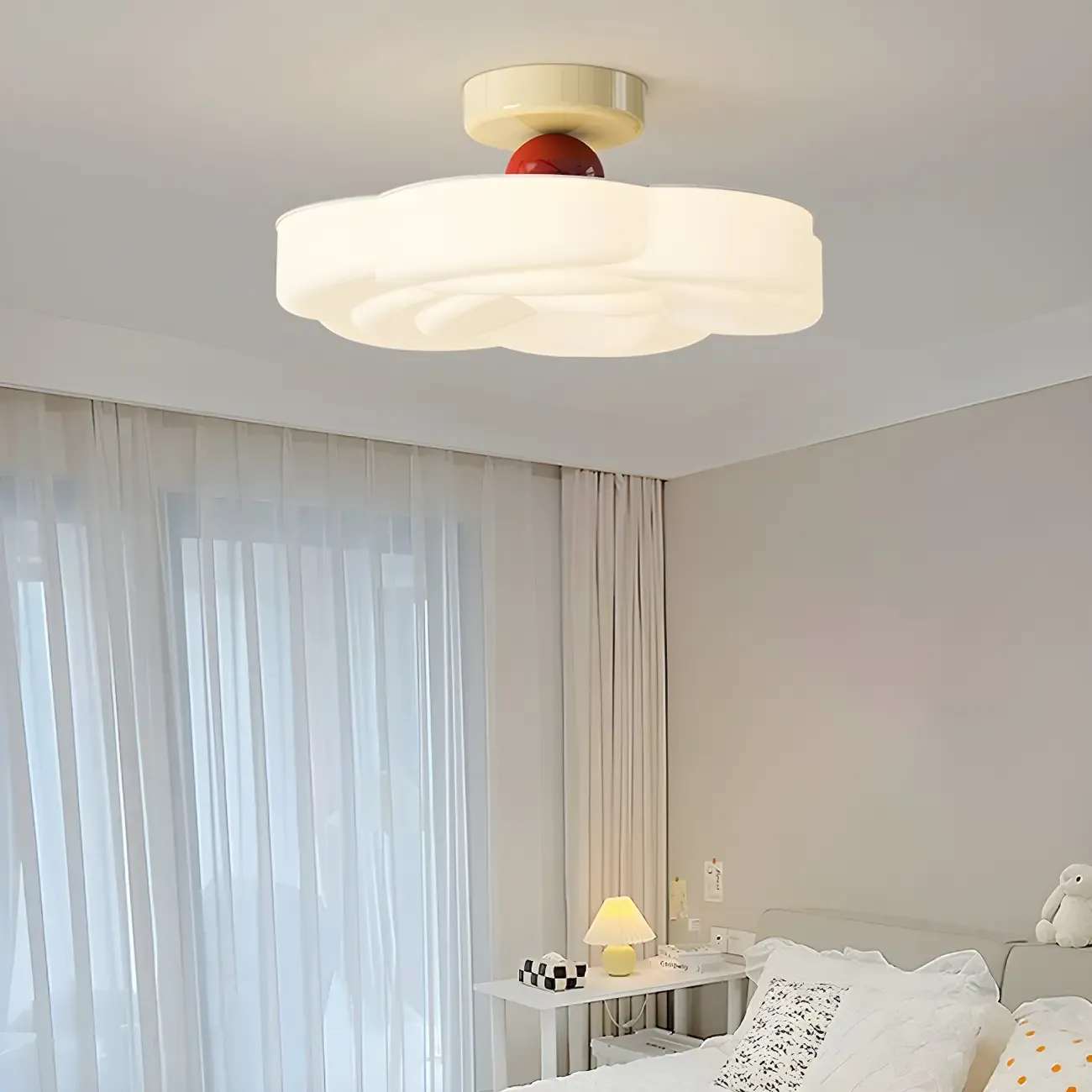 Drum Shape Beige Semi-Flush Ceiling Light with Plastic Shade