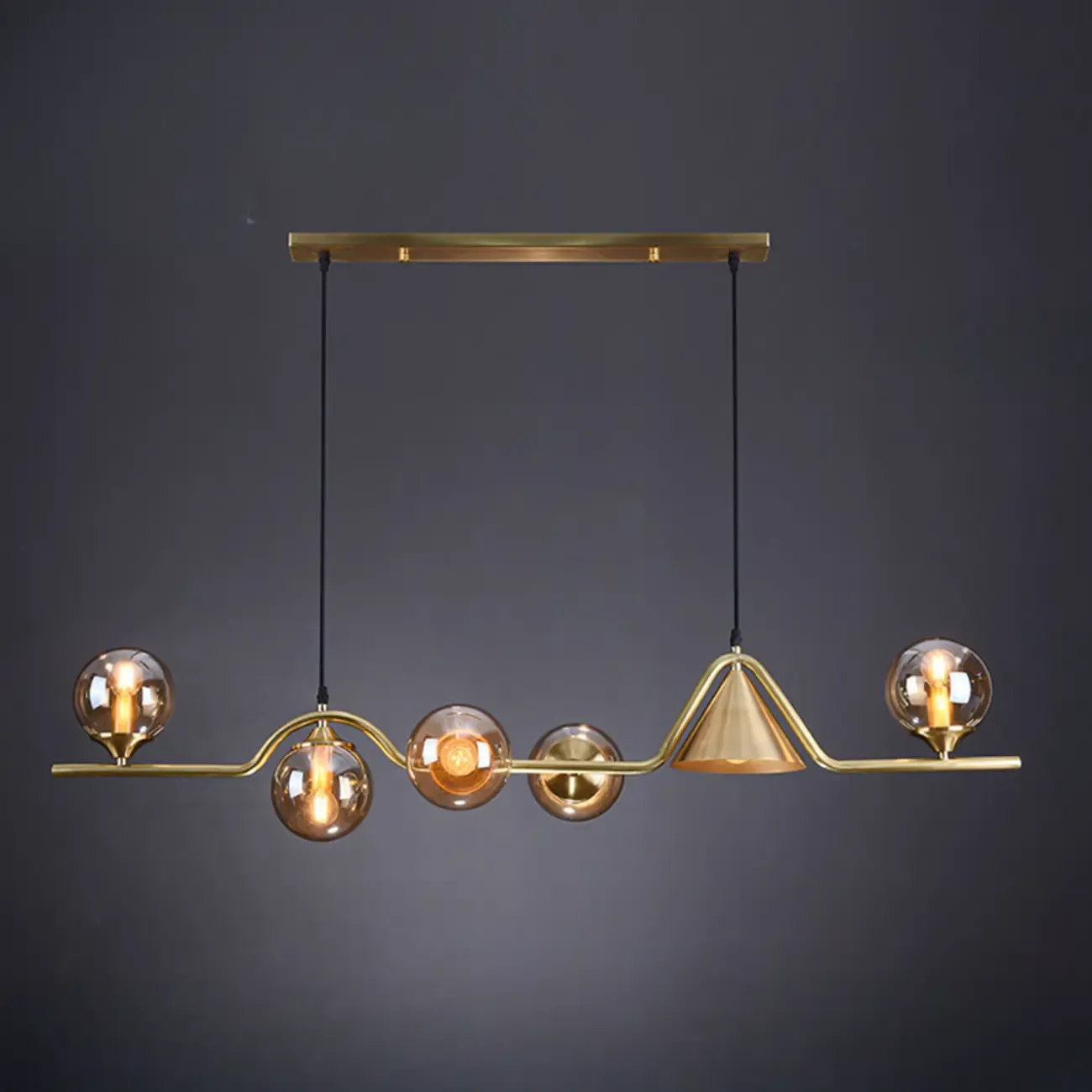 Dining Area Modern Brass Glass LED Island Pendant Light