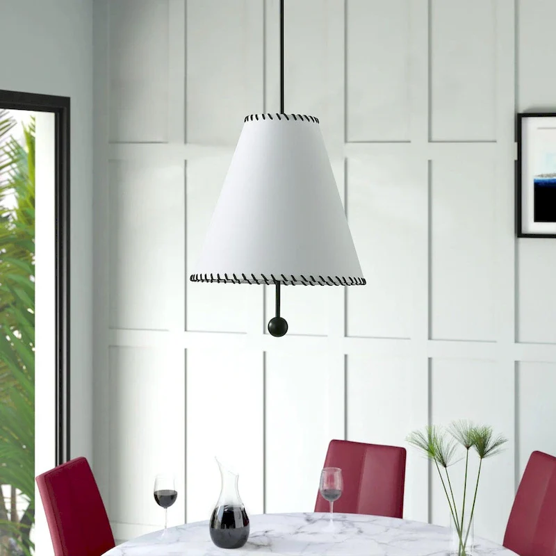 3-Light Off-White Fabric Shade Pendant Lighting - 16.5 D4.7 W86.5 H(Adjustable)