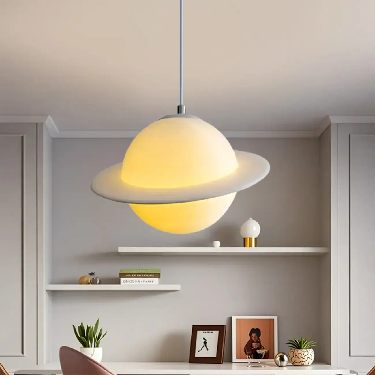 Kids Resin White Planet Shape Pendant Light for Bedroom