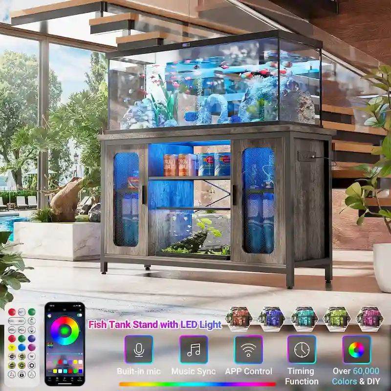 Reptile Tank Stand Fish Tank Stand with Power Outlets & LED Light