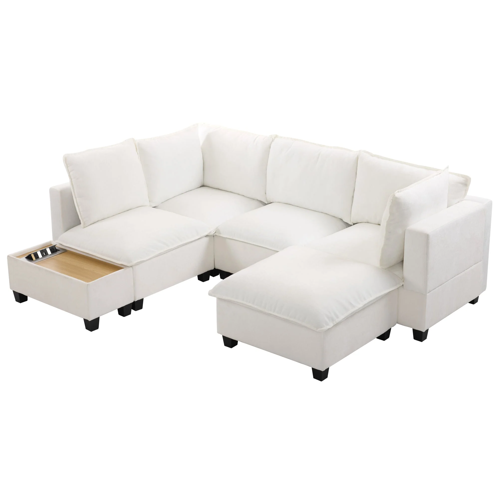 Walker Edison | Cloud Modular U-shaped Sectional Sofa with Ottoman and Coffee Table