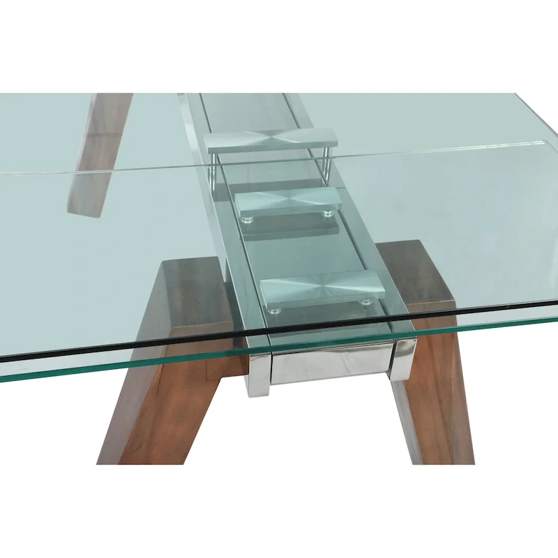 Somette Modern Dining Table with Extendable Glass Top & Solid Wood Legs
