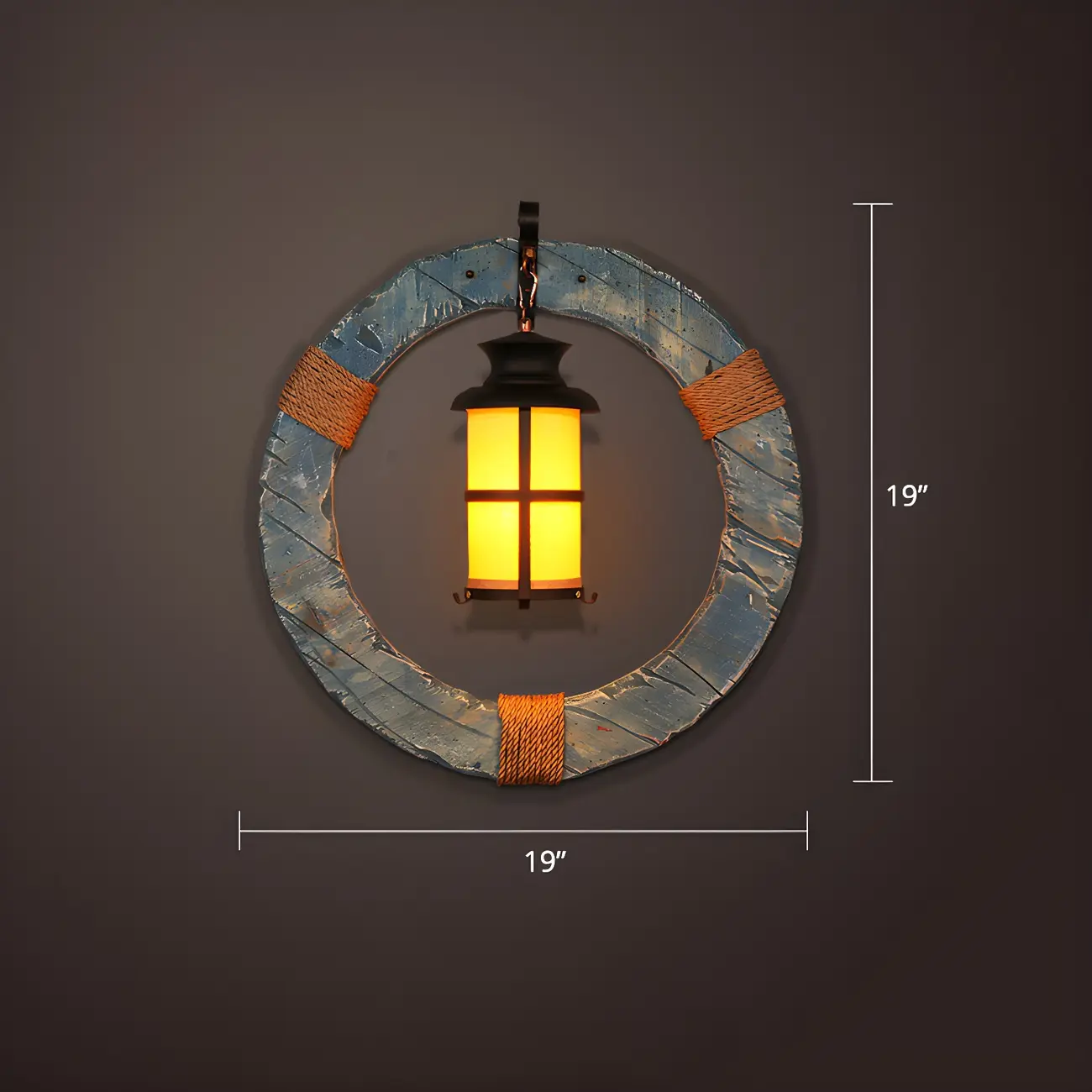 Industrial Distressed Wood Glass Black Wall Lantern Light