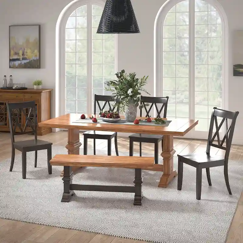 Ronda 78.7 Rectangular Solid Wood Top Dining Set with X-Back Chairs